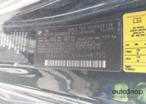 2010 BMW 128I z USA, uszkodzony, nr VIN WBAUN1C55AVH81750